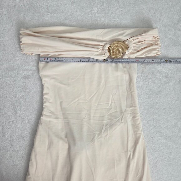 Peppermayo Illusion Maxi Dress Medium NWT Ivory Gold Shell Off Shoulder Bridal - Picture 13 of 15